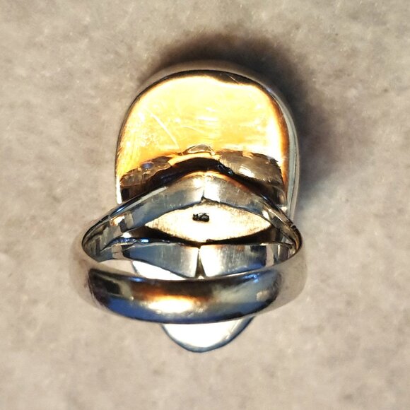 Bold Vintage Natural Blackfoot Rainbow Abalone Sterling Silver Statement Ring - Picture 7 of 14